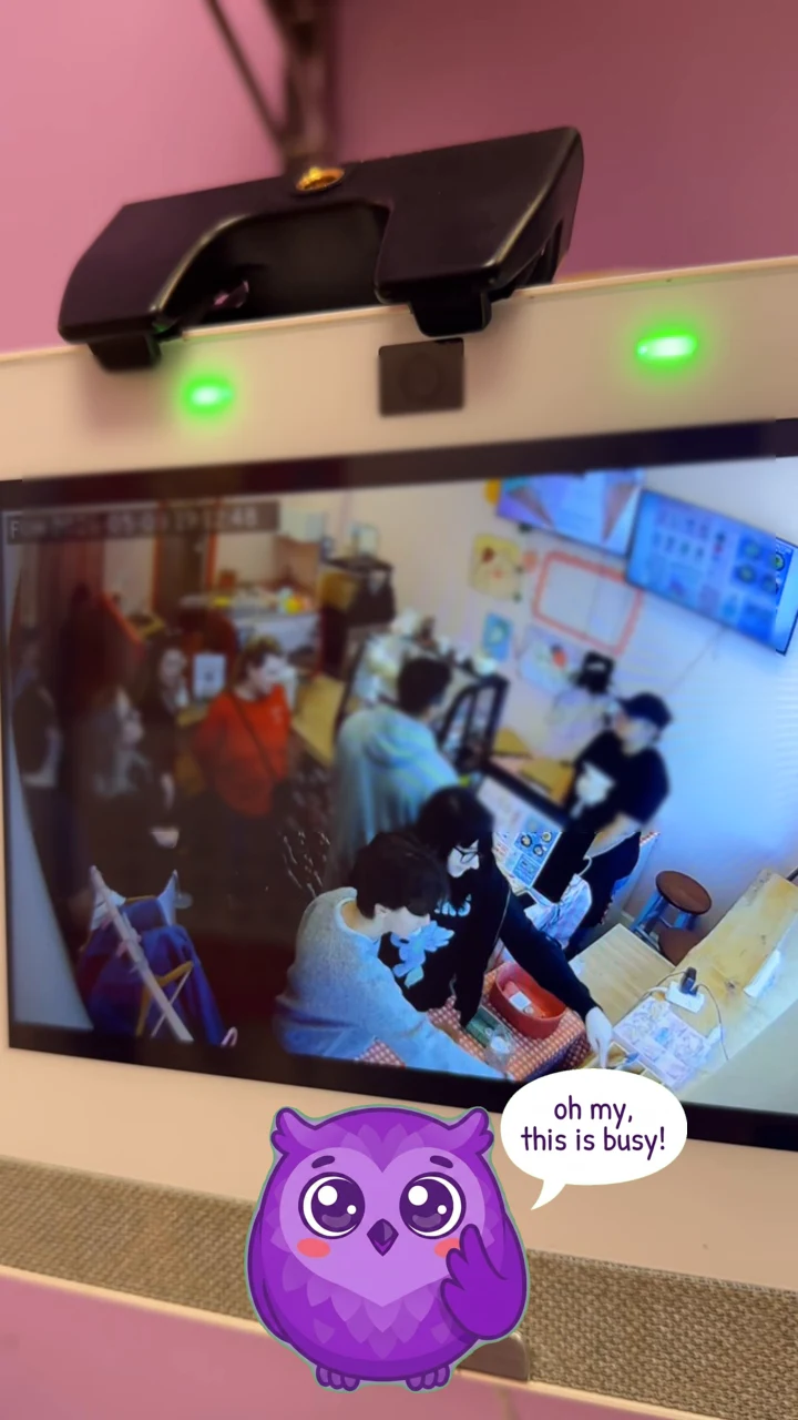 An evening rush on our front-of-house screen, the TachyonOwl mascot keeping watch - “oh my, this is busy!”