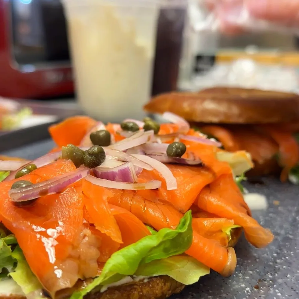 A smoked-salmon bagel from the kitchen